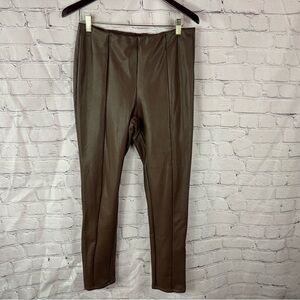 Haute Monde Chocolate Brown faux leather pleather pull on slim Pants sz XL